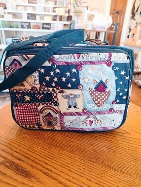 Vintage 90s Noahs Ark Sewing Travel Bag Alma Lynne Folk Art Americana